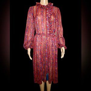 345. The Kollection - Vintage 70's/80's Sheer Floral Button Belted Dress - 12